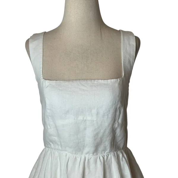 Quince European Linen Fit And Flare Midi Dress Women Small White Square Neck - Image 6