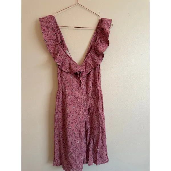 Madewell Dress‎ Women 8 Pink Floral Ruffle-Neck Tie-Back Mini Dress NK472 Boho - Image 4