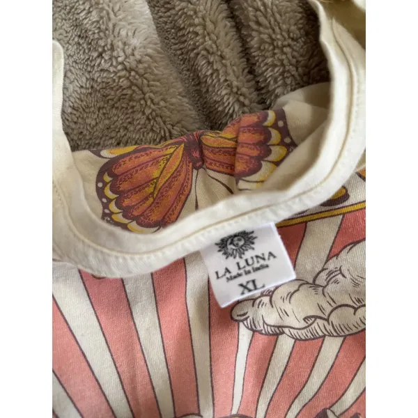 La Luna Dreamer Butterfly Graphic Tee Cream XL Boho 70s Retro Cottagecore - Image 3