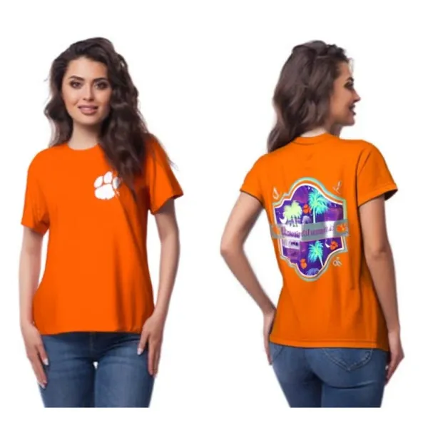 Hanes NWT Clemson University Orange Neon Palmetto Trees Short Sleeve Unisex T-Shirt‎ - Image 2