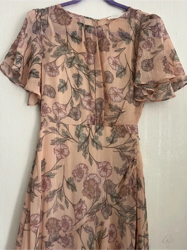 Floral High-Low Chiffon Dress in Blush - Image 6