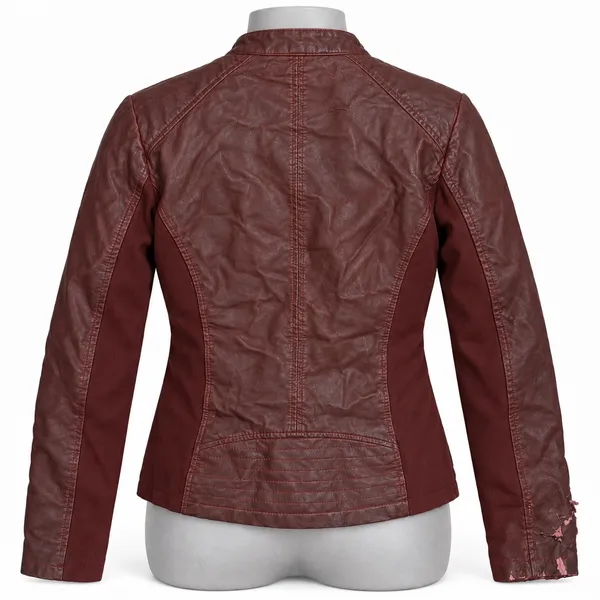 Live a Little Collection Womens Faux Leather Moto Jacket Burgundy Size M Peeling - Image 4