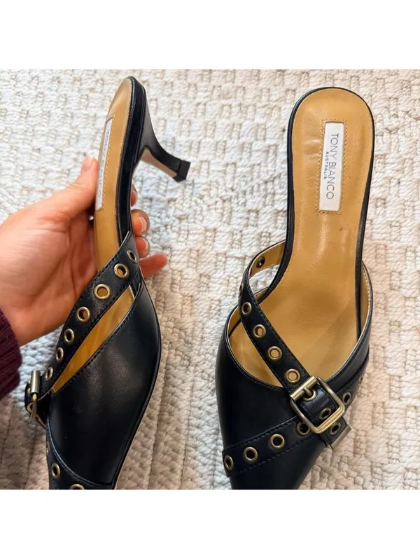 Tony Bianco Savior Kitten Heel Mules in Black Nappa - Image 4