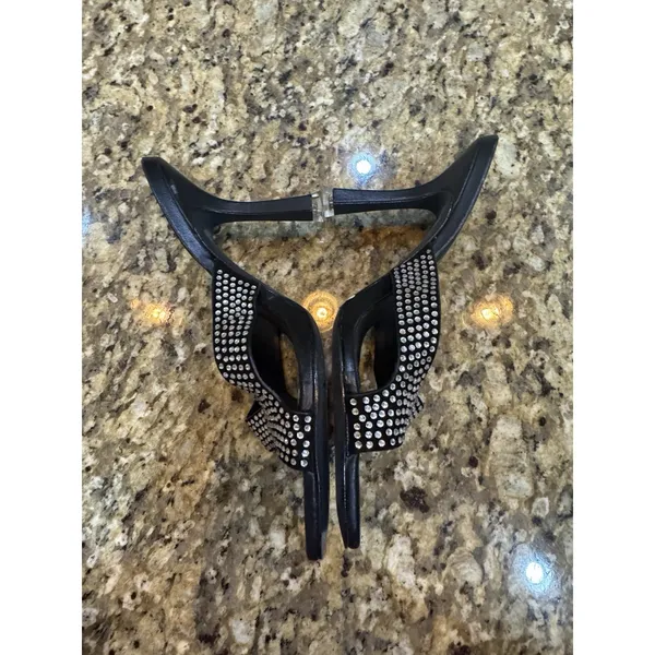 BLACK SUEDE STUDIO Onyx Crystal Embellished Mule Sandals Black Size 38.5 US 8.5 - Image 4
