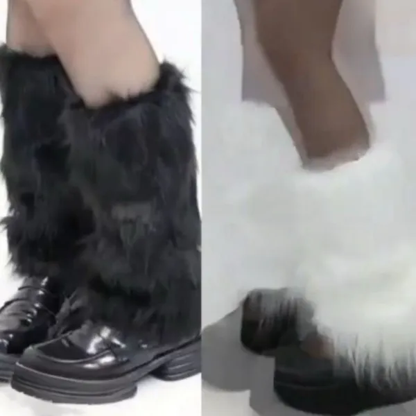 White Faux Fur Knee-High Leg Warmers – One Size - Image 4