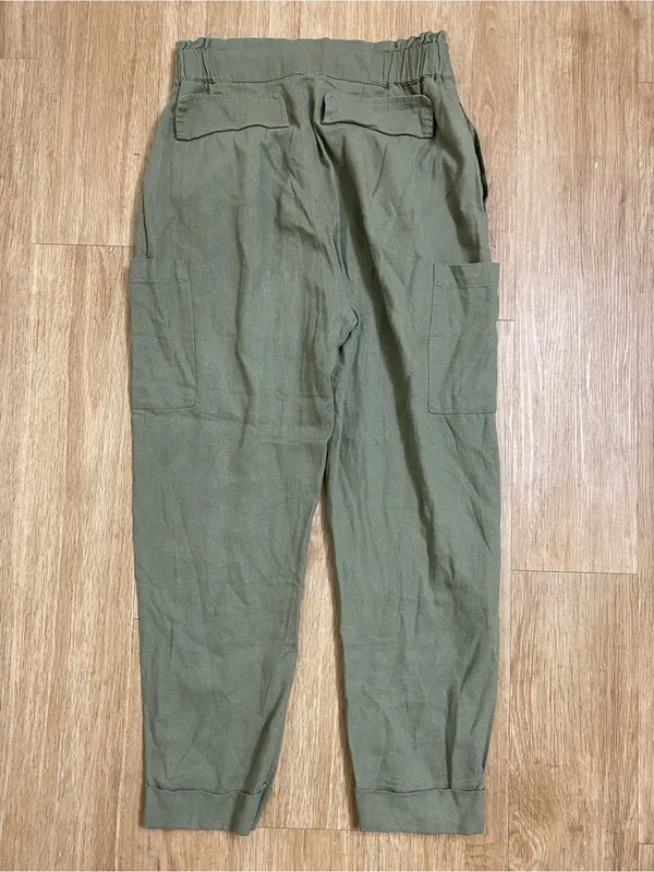 Zara Olive Green Cargo Trousers with Cuffed Ankles - Image 2