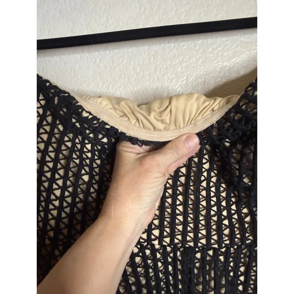 Lulus L Lenaya Strapless Dress‎ Black Crochet Handkerchief Hem Mesh Overlay NEW - Image 9