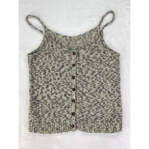 Madewell Knit Button Gray Cream Tank Top Cropped ribbed bottom Woman's‎ Sz S - Image 3