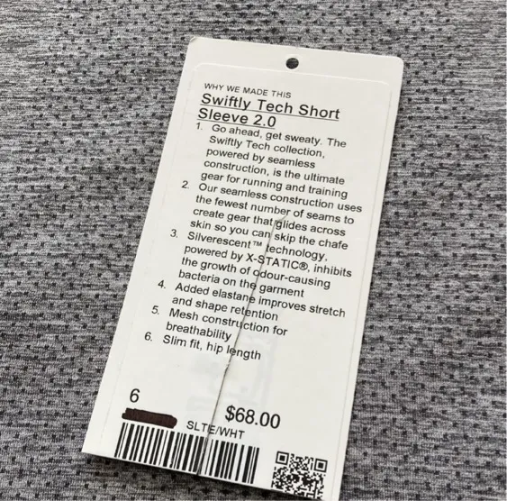Lululemon Swiftly Tech Short Sleeve 2.0 Crew Shirt Size 6 Slate White Like New - Image 9