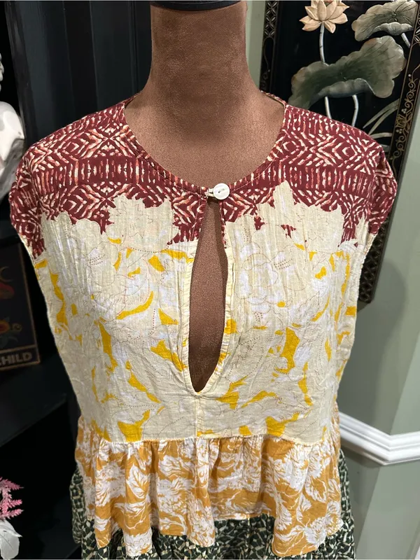 Free People “Gotta Have You” Tiered Tunic Top Multicolor Marigold Floral Print - Image 3