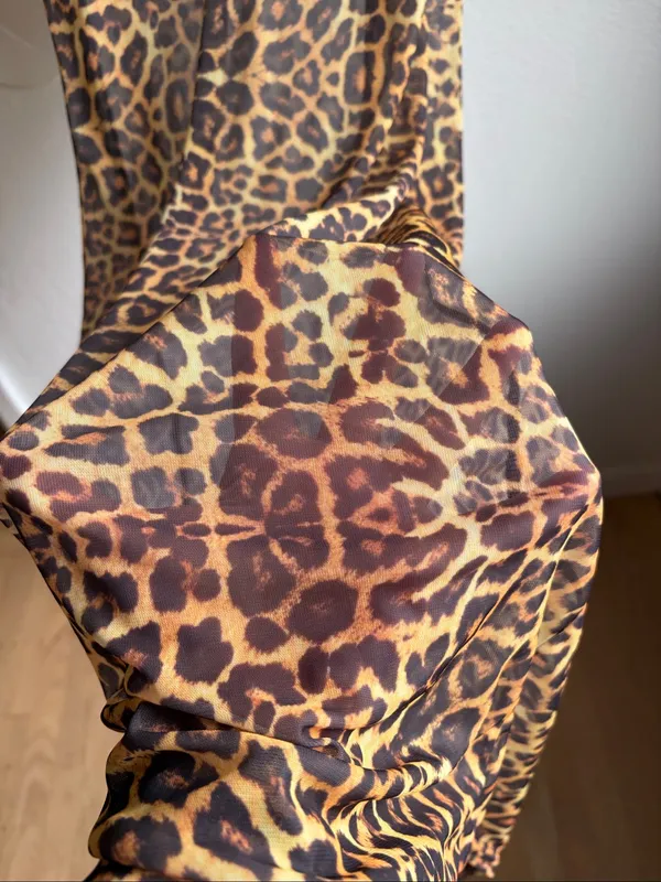 Pretty little thing leopard dress see through swim coverup long size 4 - Image 5