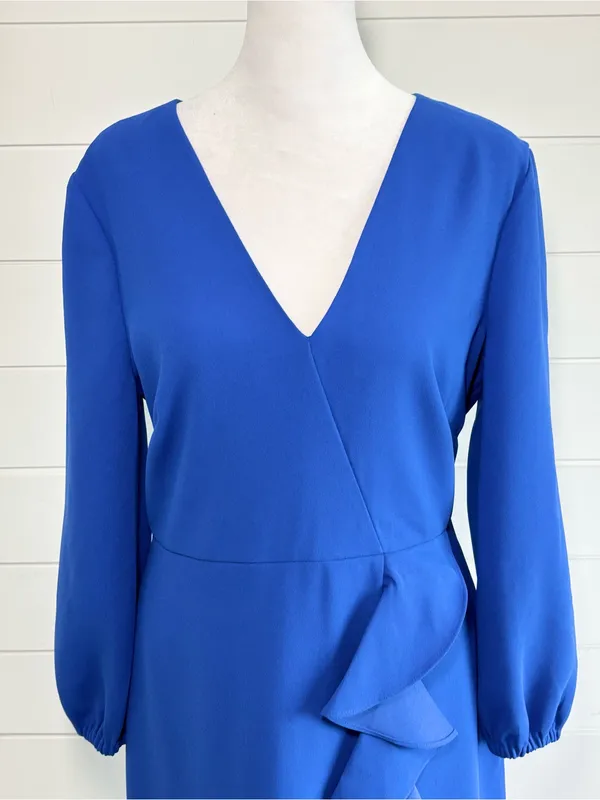 J. Crew Cobalt Royal Blue‎ Long-Sleeve ruffle-front dress Size 6 NEW - Image 3
