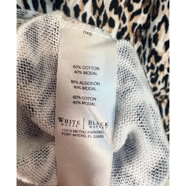 White‎ House Black Market Leopard Print Sweater XL Faux Leather Elbow Patches - Image 4