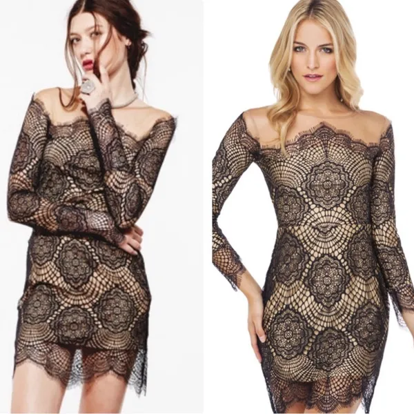 For Love & Lemons Grace Dress in Black Nude Mesh Lace size Medium $285 - Image 14