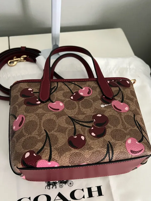 Coach City Mini Tote Bag In Signature Canvas With Cherry Print With Matching Wallet - Image 8