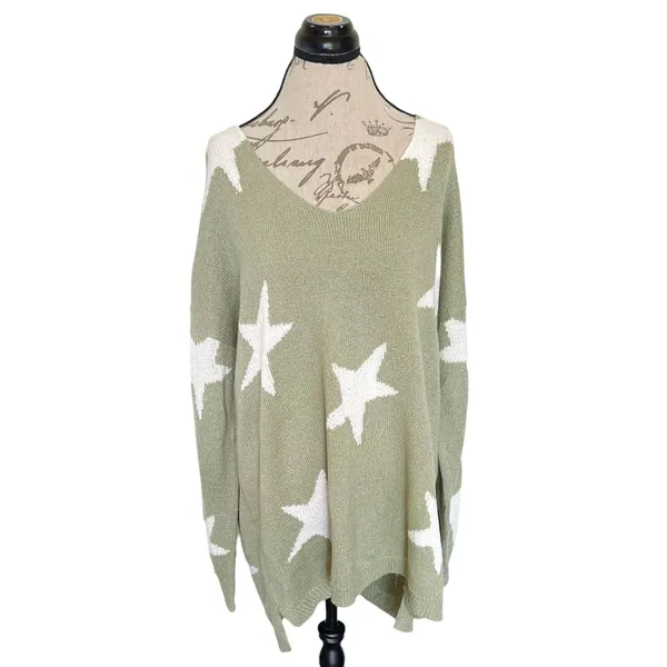 A Beautiful Soul Sweater Size A Size (1X ) Stars Green Cozy Slouchy Whimsigoth - Image 2