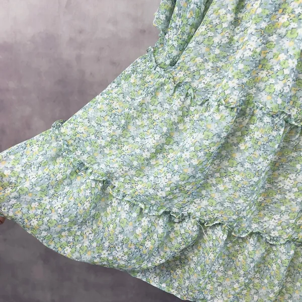 Floral Tiered Ruffle Top Women Medium Crochet Cottage Soft Girl‎ Fairy Prairie - Image 6