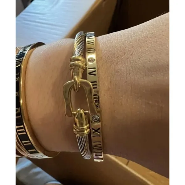 18K Gold Plated Cubic Zirconia Bangle Bracelet Titanium steel womens jewelry - Image 8