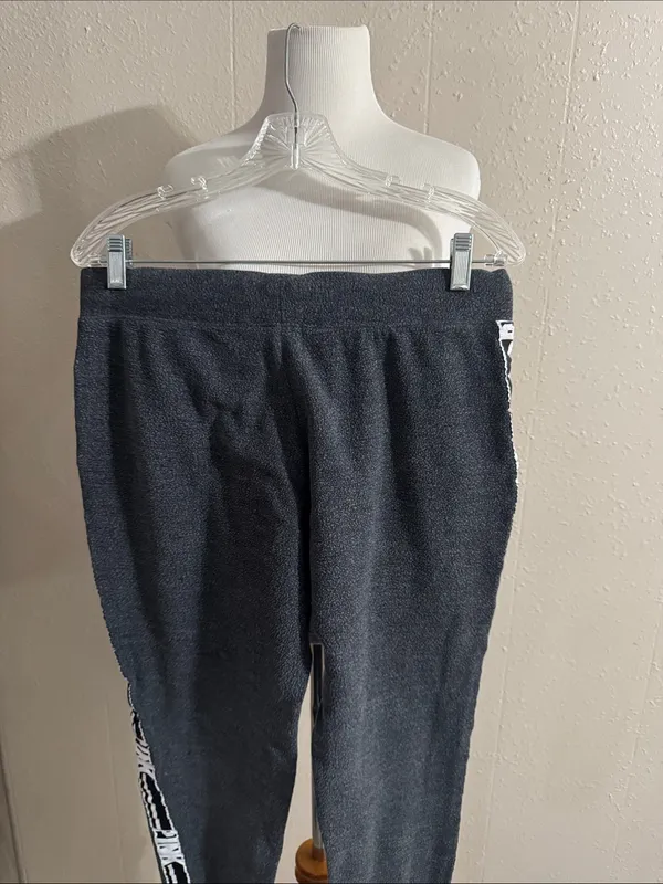PINK Victoria's Secret Black Jogger Pants with White Logo Side Trim - Image 6