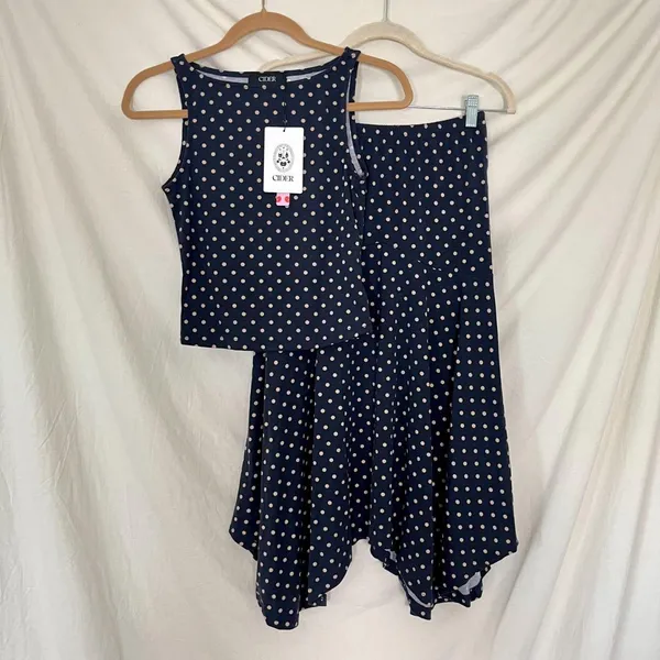 NWT Cider Blue White Boat Neck Polka Dot Top & Ruffle Hem Mid Rise Skirt Set XS - Image 3