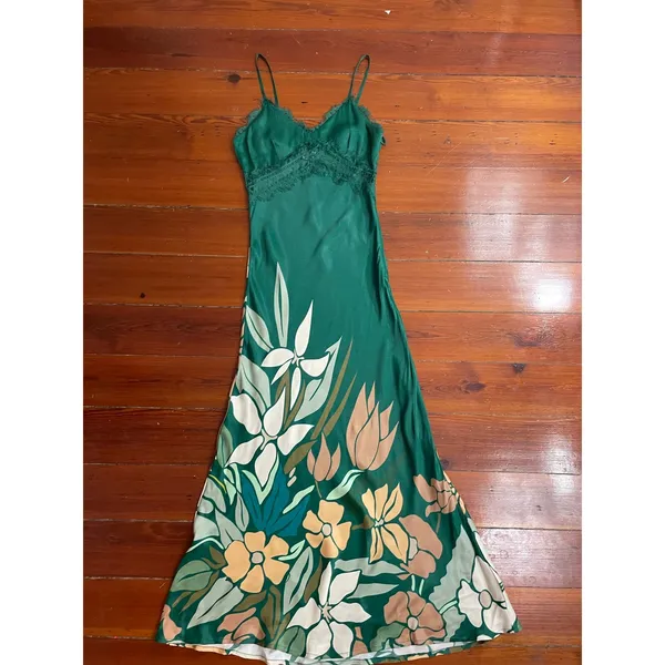 Anthropologie Bl^nk London Green Tropical Lace Maxi Slip Dress NWT S - Image 7