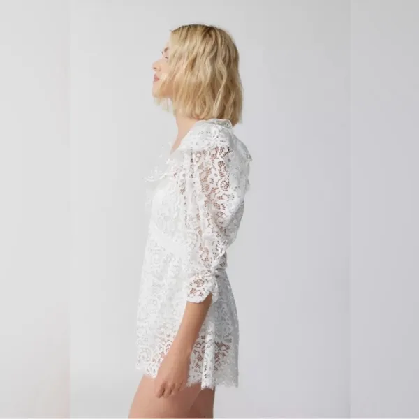 For Love & Lemons Women’s Santo Shorts Romper in White Lace Size Small - Image 8