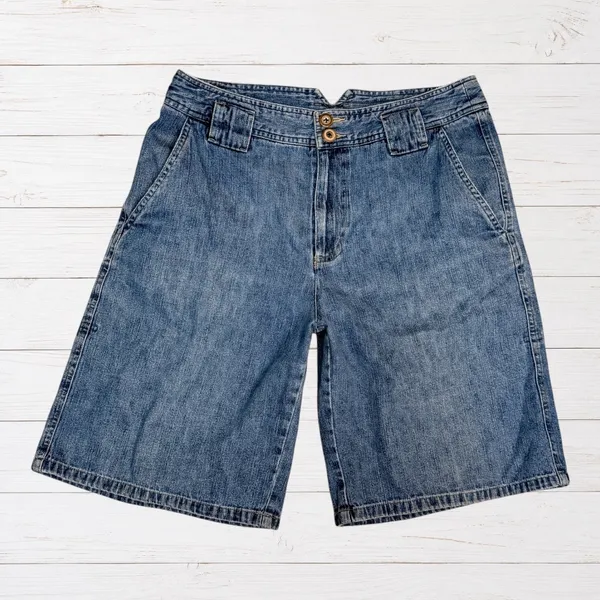 Vintage 90s White Stag Blue Denim Jorts Cargo Utility Shorts V-Notch Waistband - Image 2