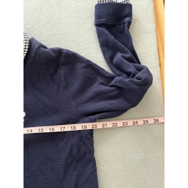 Marc New York Top Size L Navy Waffle Knit Gingham Layered Amore Embroidery - Image 6