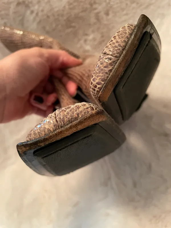 Vintage 90s Chunky Heeled Faux Snake Booties - Image 9