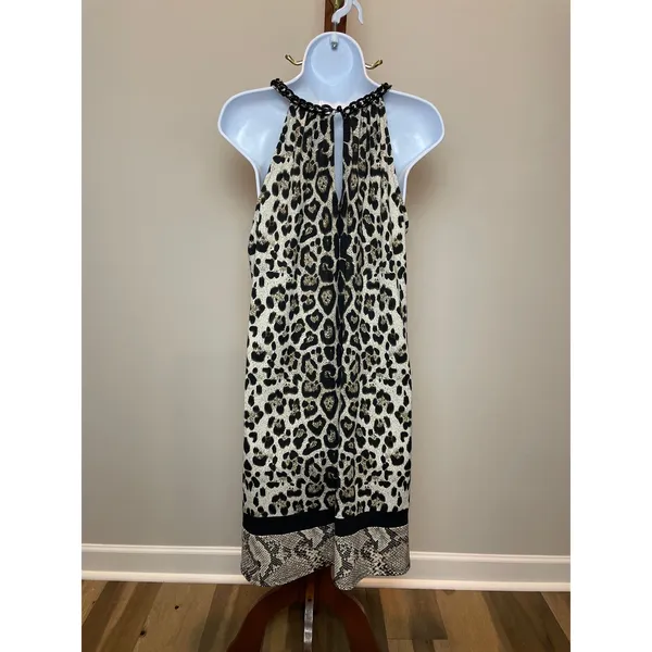 MSK Cream Animal Print Halter Shift Dress Chain Detail Size L New With Tag - Image 4