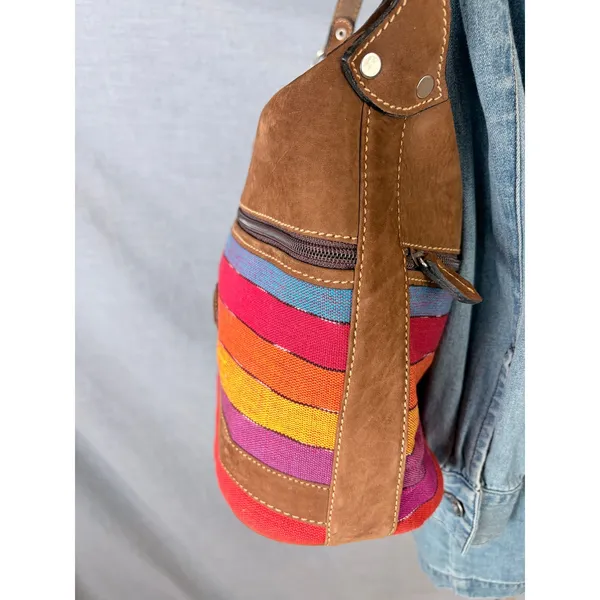 Cedano Guatemala Woven Stripe Leather Crossbody Bag‎ Boho Artisan Color - Image 7