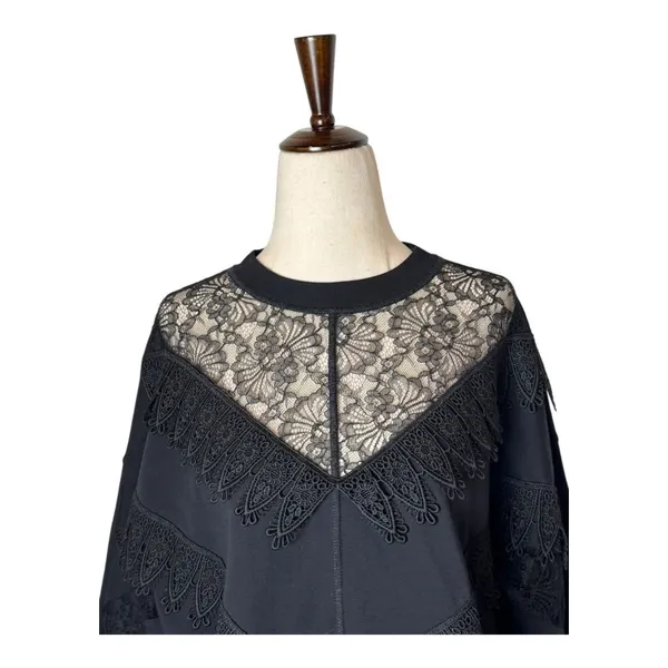 See By Chloe‎ Shirt Women Small Black Lace Crochet Crew Neck Top Whimsigoth Goth - Image 3