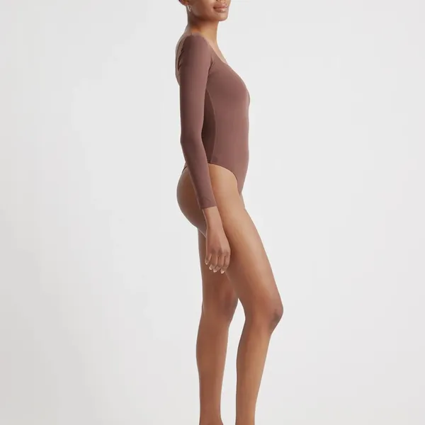NWOT Quince Second Skin Square Neck Long Sleeve Cocoa Brown Bodysuit Sz XS - Image 2