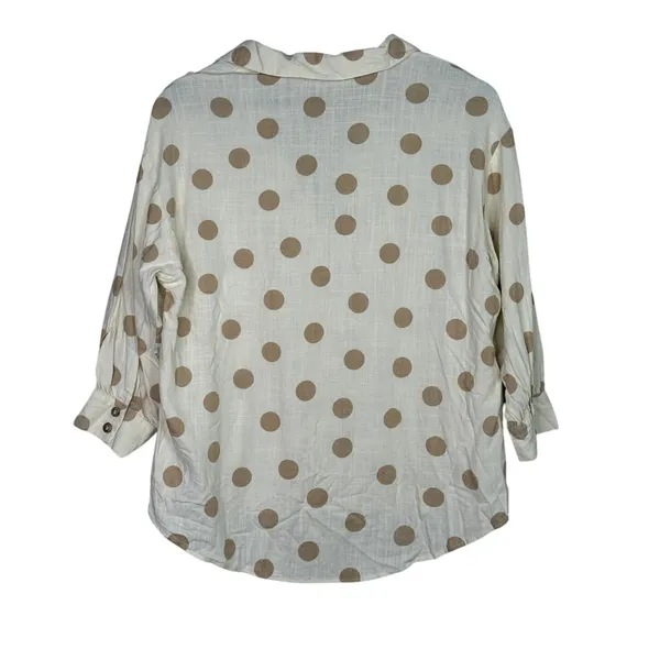 Zara Button Up Shirt Textured Polka Dot Collared Long Sleeve Small Ivory Beige - Image 5