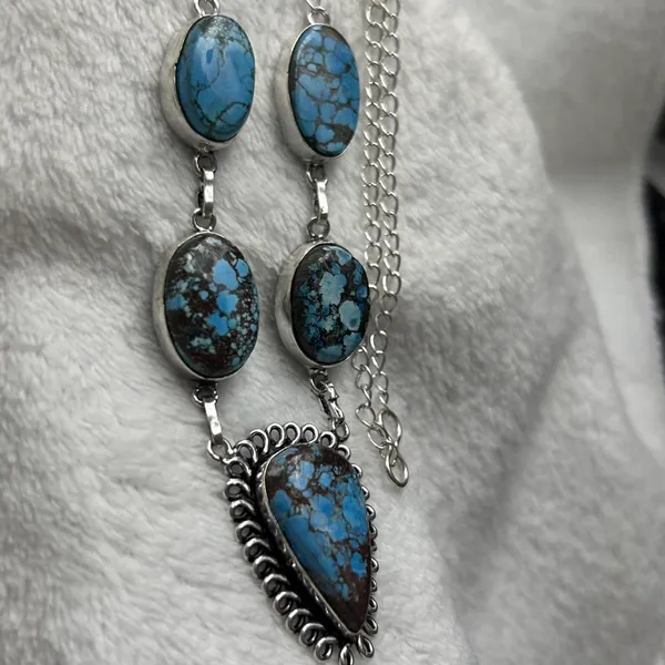 Turquoise Natural Gemstone 925 Silver Plated 16” Necklace - Image 2