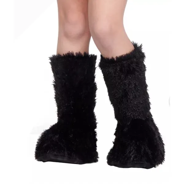 Black Shaggy Faux Fur Boot Covers Rave Festival Monster Leg Warmers Tinsel m/l‎ - Image 2