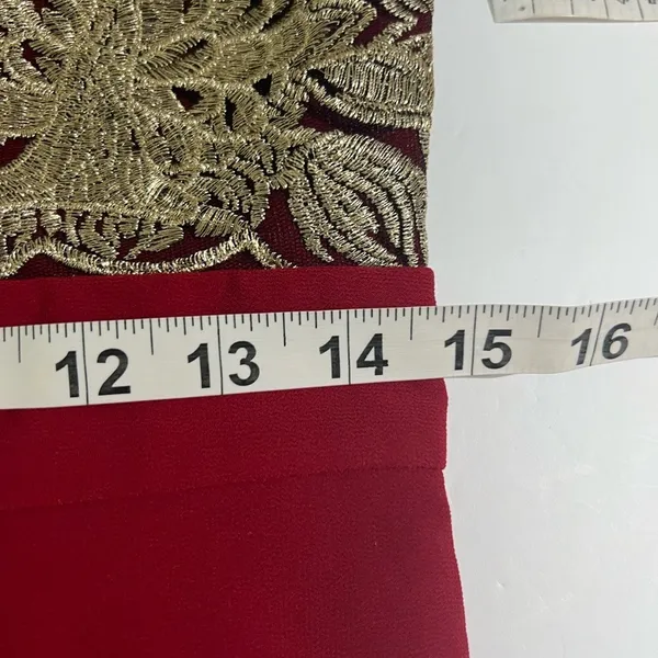 Mango Suit Burgundy Gold Embroidered Evening Gown Fits Medium - Image 8