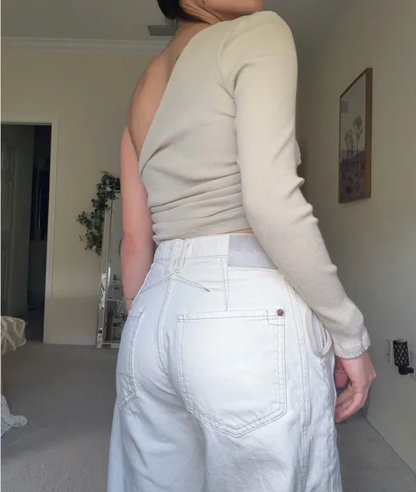 One Sleeve NA-KD Ribbed Top - Image 3
