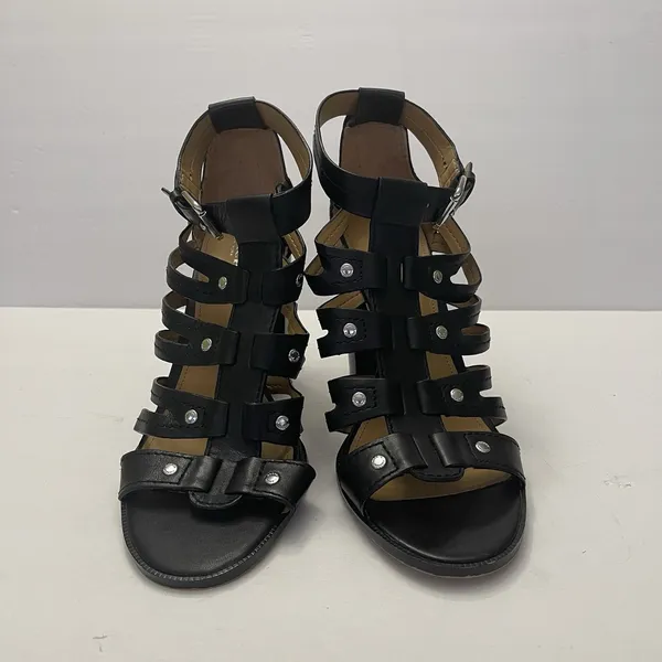 Coach Ginny‎ Gladiator Black Leather Heels Sandals Womens 9.5 B Strappy Studded - Image 3