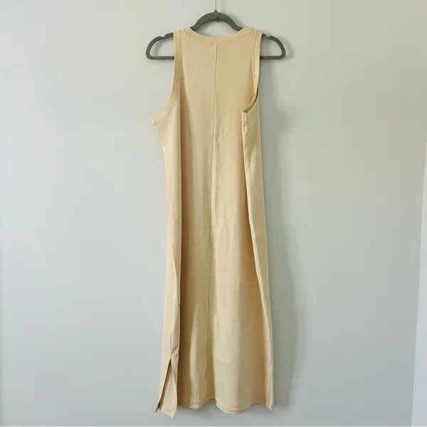 Nordstrom Stretch Pima Cotton Rib Knit Sleeveless Midi Dress Burnt Beige L - Image 4
