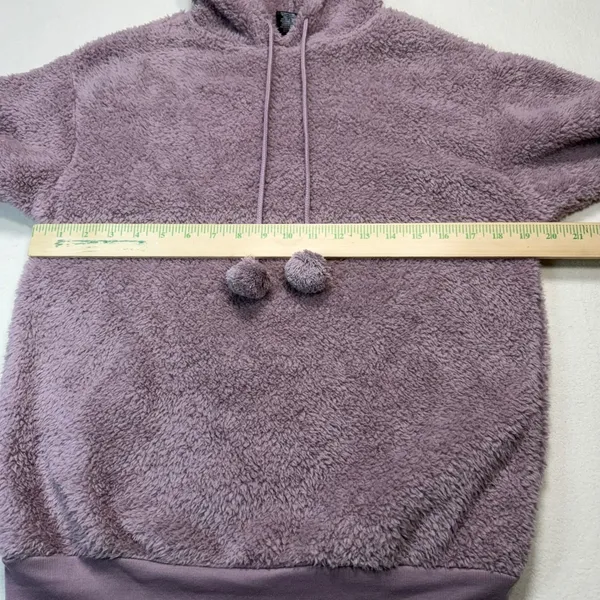 Cold Crush Womens Teddy Fleece‎ Hoodie Pom Pom Drawstring Purple Small NWT - Image 5