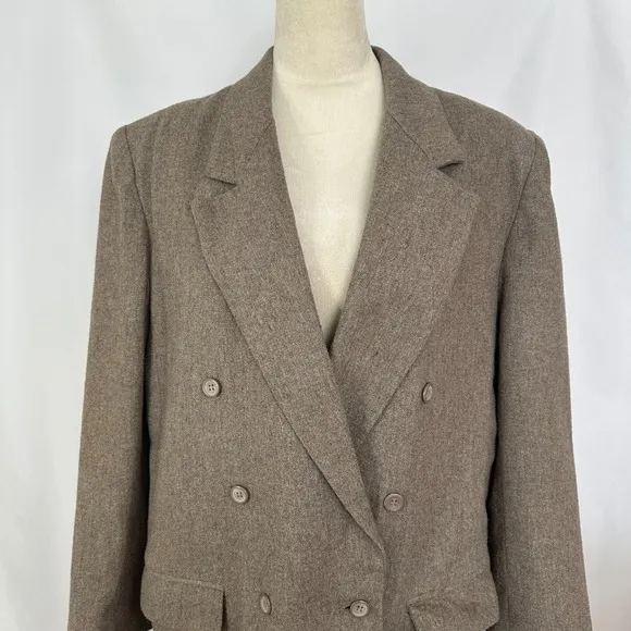 Vintage Claus Wool Blend Blazer Double Breasted Career‎ Jacket Brown Womens 14 - Image 2