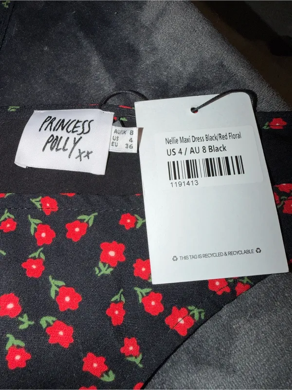 Princess Polly Nellie Maxi Dress Black/Red Floral Size 4 New with tag - Image 12