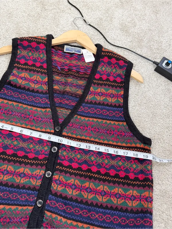 Erika Classics Women’s Vintage 90s Ramie Cotton Cardigan Vest in Fair Isle M - Image 8