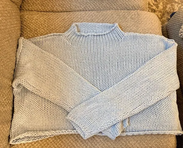 Altar'd State Light Blue Mock Neck Open Knit Sweater Medium - Image 2
