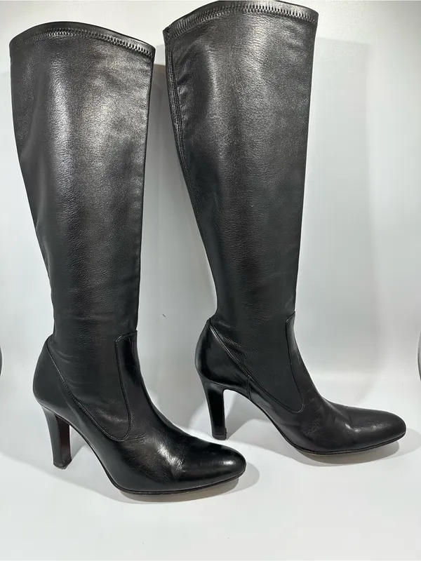 Cole Haan Nydia Black Tall Stretch Nappa Leather Boots 7B Made in Italy Luxury - Image 3