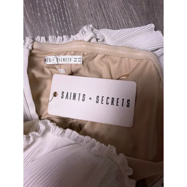 Saints + Secrets White Lace Dress Ruffled Off the Shoulder - Image 6