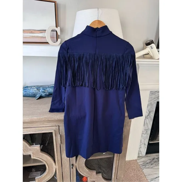 Tuckernuck Dress Women Navy‎ Blue Cowgirl Suede Fringe Long Sleeve Size XSmall - Image 4