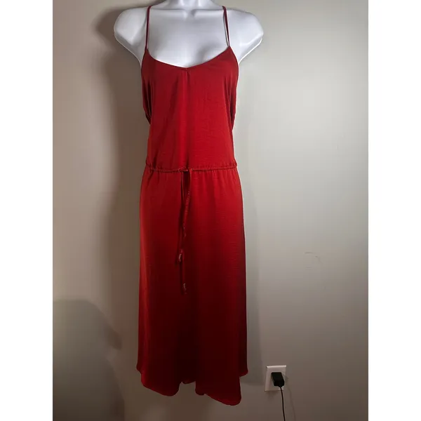 Banana Republic‎ Rust Red Drawstring Waist Spaghetti Strap Midi Dress Womens 0 - Image 2