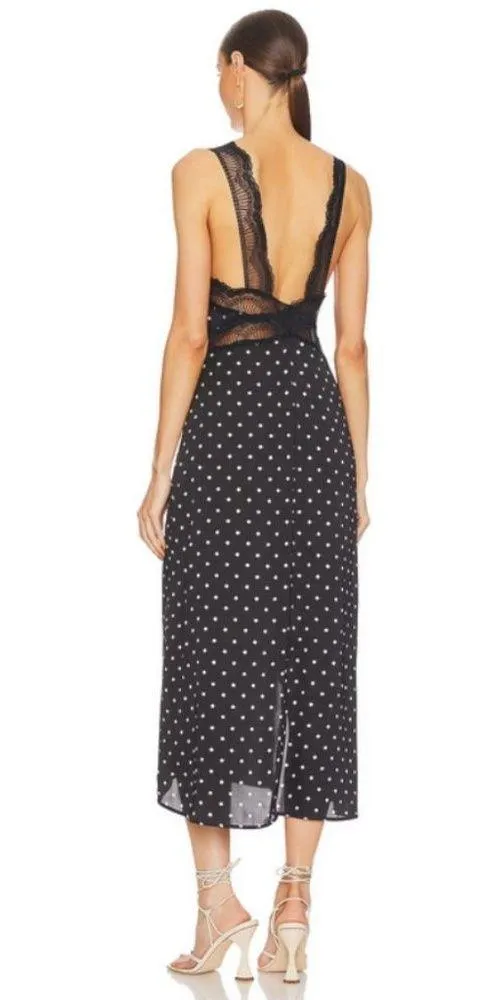 INTIMATELY FREE PEOPLE Bad For You Slip Dress ~ Black Polka Dot Print Lace L NWT - Image 4